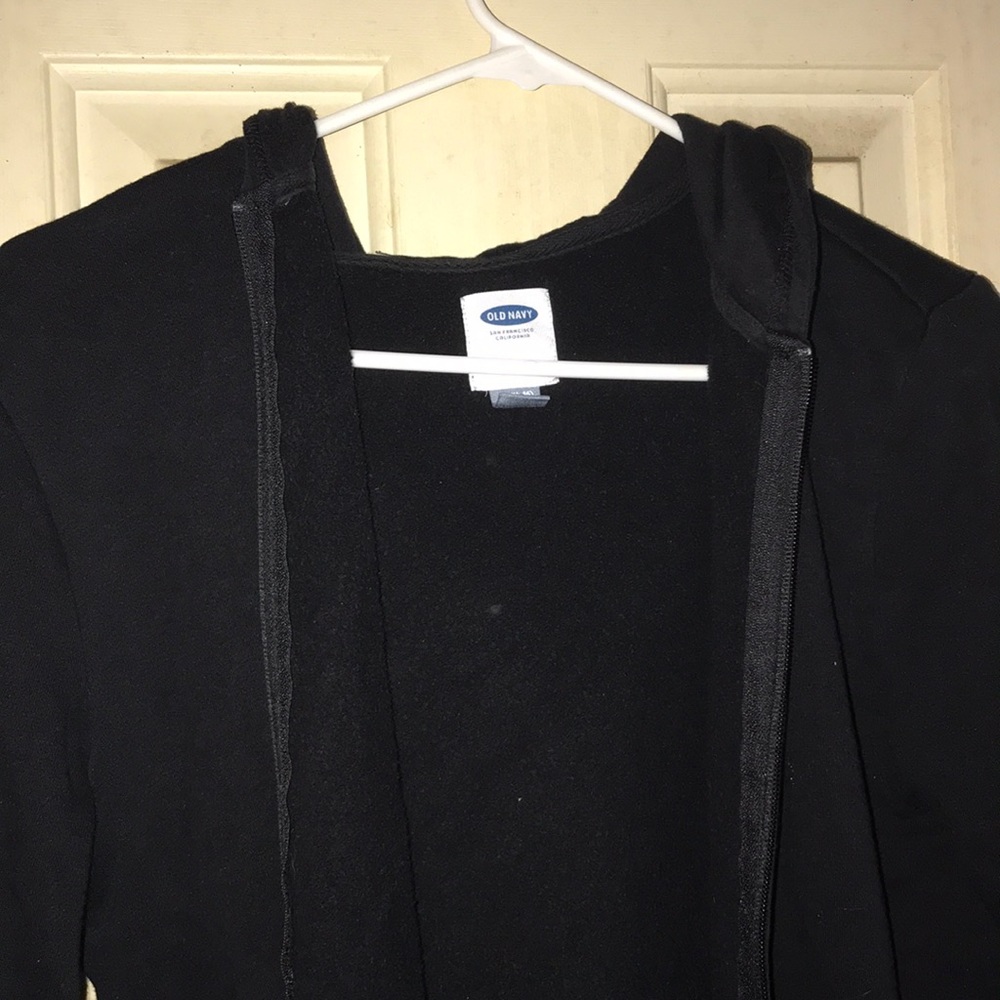 of navy zip up hood jacket